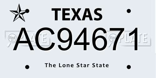 AC94671 Texas License Plate