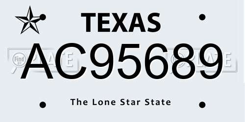 AC95689 Texas License Plate