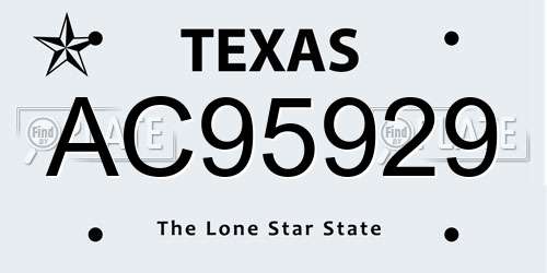 AC95929 Texas License Plate