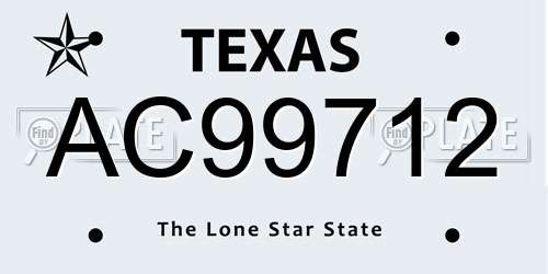AC99712 Texas License Plate