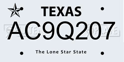 AC9Q207 Texas License Plate