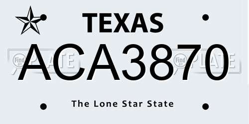 ACA3870 Texas License Plate
