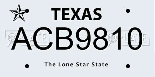 ACB9810 Texas License Plate