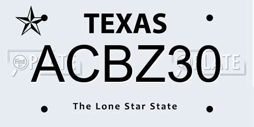 ACBZ30 Texas License Plate