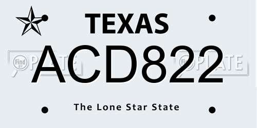 ACD822 Texas License Plate