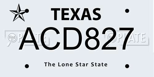 ACD827 Texas License Plate