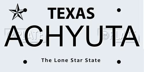ACHYUTA Texas License Plate