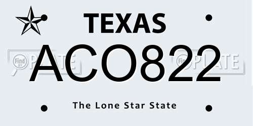 ACO822 Texas License Plate