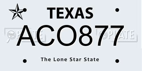 ACO877 Texas License Plate