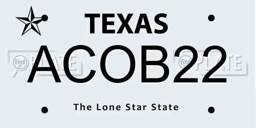 ACOB22 Texas License Plate