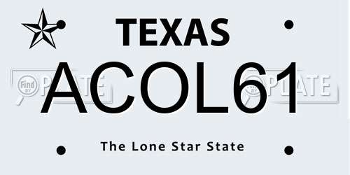 ACOL61 Texas License Plate