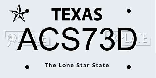 ACS73D Texas License Plate