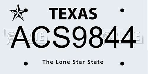 ACS9844 Texas License Plate