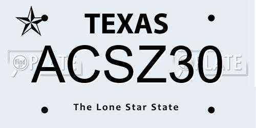 ACSZ30 Texas License Plate
