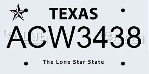 ACW3438 Texas License Plate