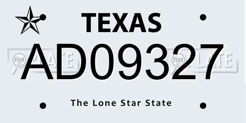 AD09327 Texas License Plate