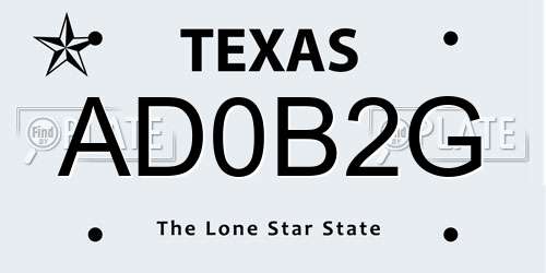 AD0B2G Texas License Plate