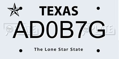 AD0B7G Texas License Plate