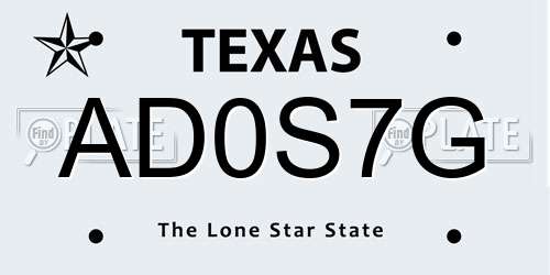 AD0S7G Texas License Plate