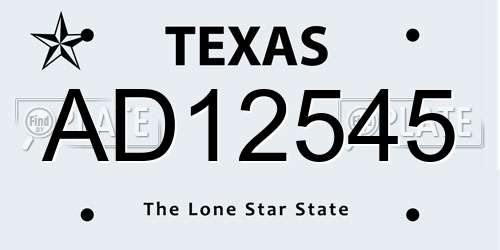 AD12545 Texas License Plate