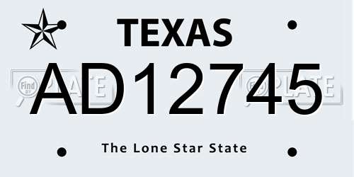 AD12745 Texas License Plate