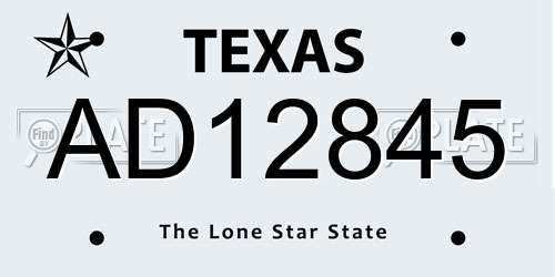 AD12845 Texas License Plate