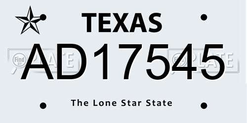 AD17545 Texas License Plate