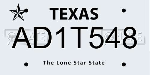 AD1T548 Texas License Plate