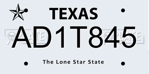 AD1T845 Texas License Plate