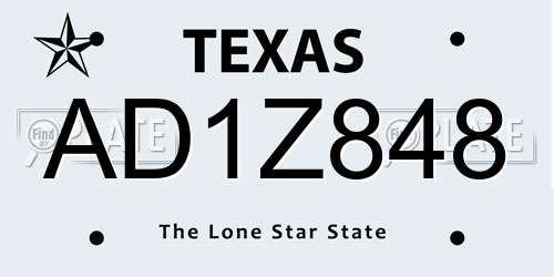 AD1Z848 Texas License Plate