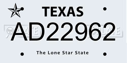 AD22962 Texas License Plate