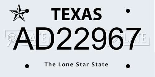 AD22967 Texas License Plate