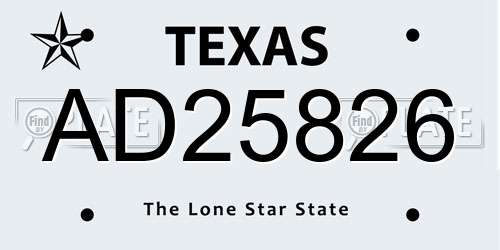 AD25826 Texas License Plate
