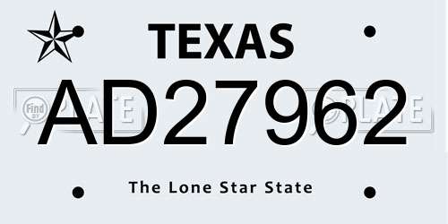 AD27962 Texas License Plate
