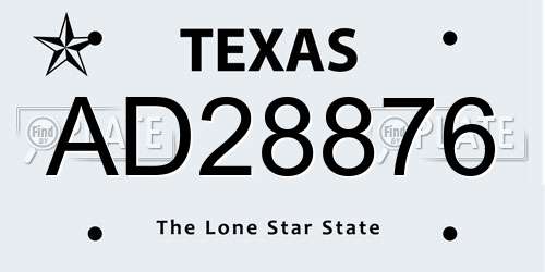 AD28876 Texas License Plate