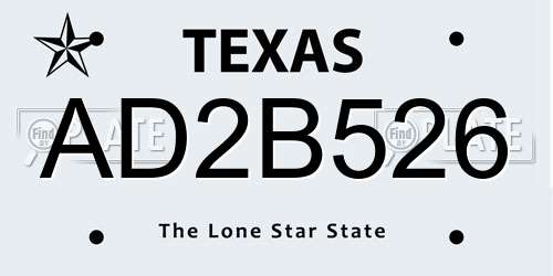 AD2B526 Texas License Plate