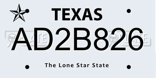 AD2B826 Texas License Plate