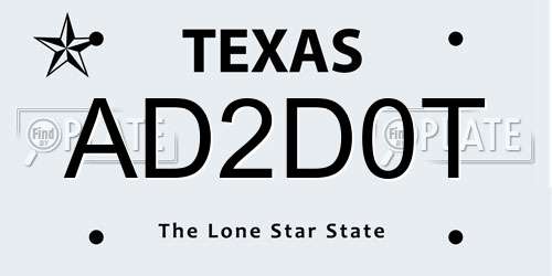 AD2D0T Texas License Plate