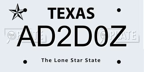 AD2D0Z Texas License Plate