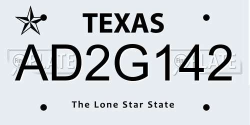 AD2G142 Texas License Plate