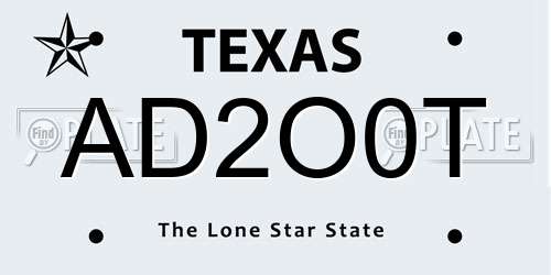 AD2O0T Texas License Plate