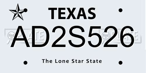 AD2S526 Texas License Plate