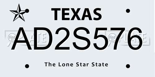 AD2S576 Texas License Plate