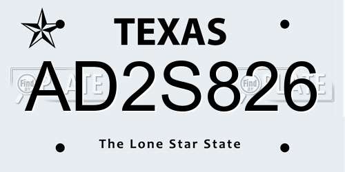 AD2S826 Texas License Plate