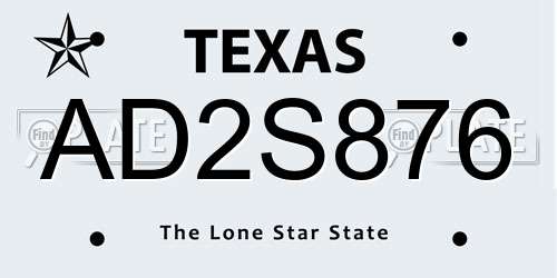 AD2S876 Texas License Plate