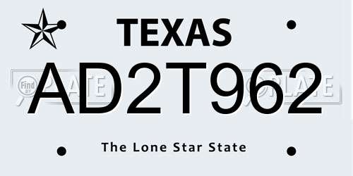 AD2T962 Texas License Plate
