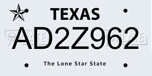 AD2Z962 Texas License Plate