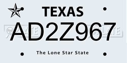 AD2Z967 Texas License Plate