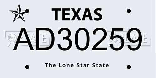 AD30259 Texas License Plate