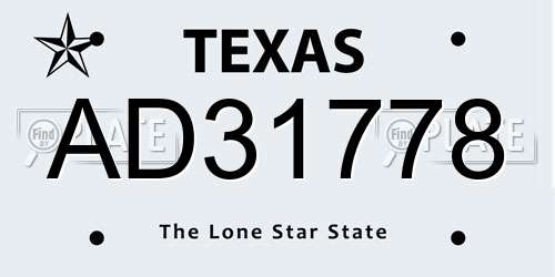AD31778 Texas License Plate
